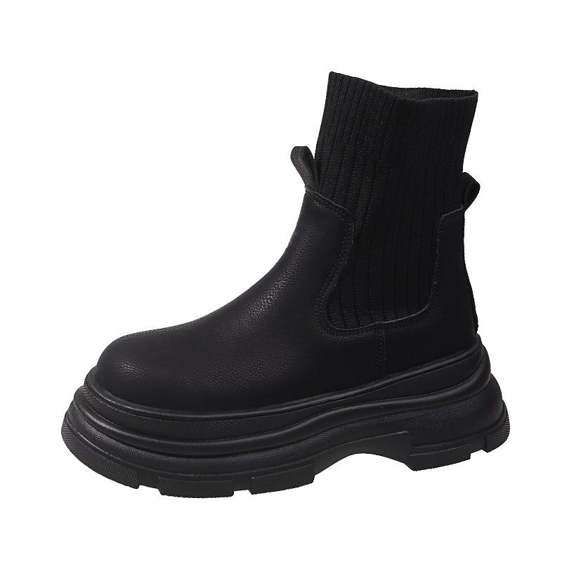 Модные новые 2024 осень-зима короткие сапоги на платформе и каблуке женские модные замшевые кожаные ботильоны без застежек женские сапоги на толстом каблуке