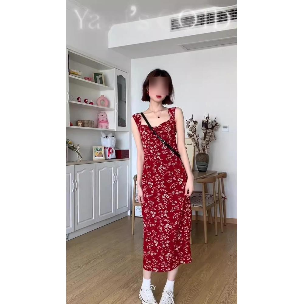 Французское красное цветочное платье на подтяжках, детское летнее, с чувством дизайна, новое пляжное платье для морского отдыха