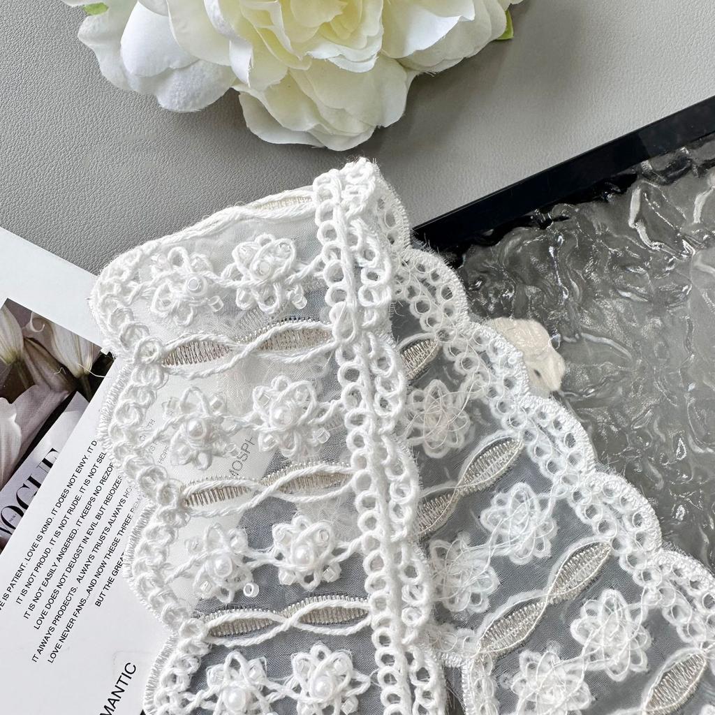 White Lace Handmade Bead Embroidery Barcode Versatile Lolita Skirt Hair Accessories Belt Decorative Webbing