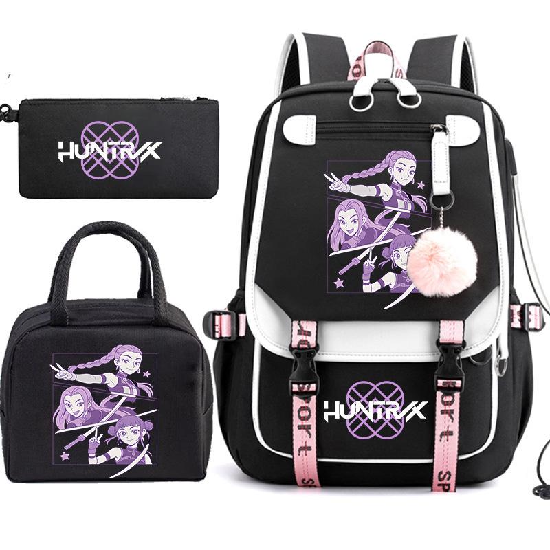 Kpop Anime Cartoon Printing Student School Bag Children'S Lunch Bag Casual Pencil Bag Three-Piece Set