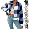 Женская модная клетчатая плюшевая теплая и свободная повседневная куртка с длинными рукавами на молнии