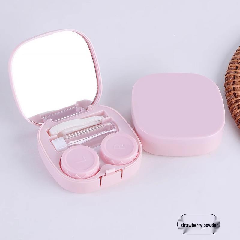 Compact Minimalist Contact Lens Case with Mirror - Leak-proof, Double-Compartment Storage