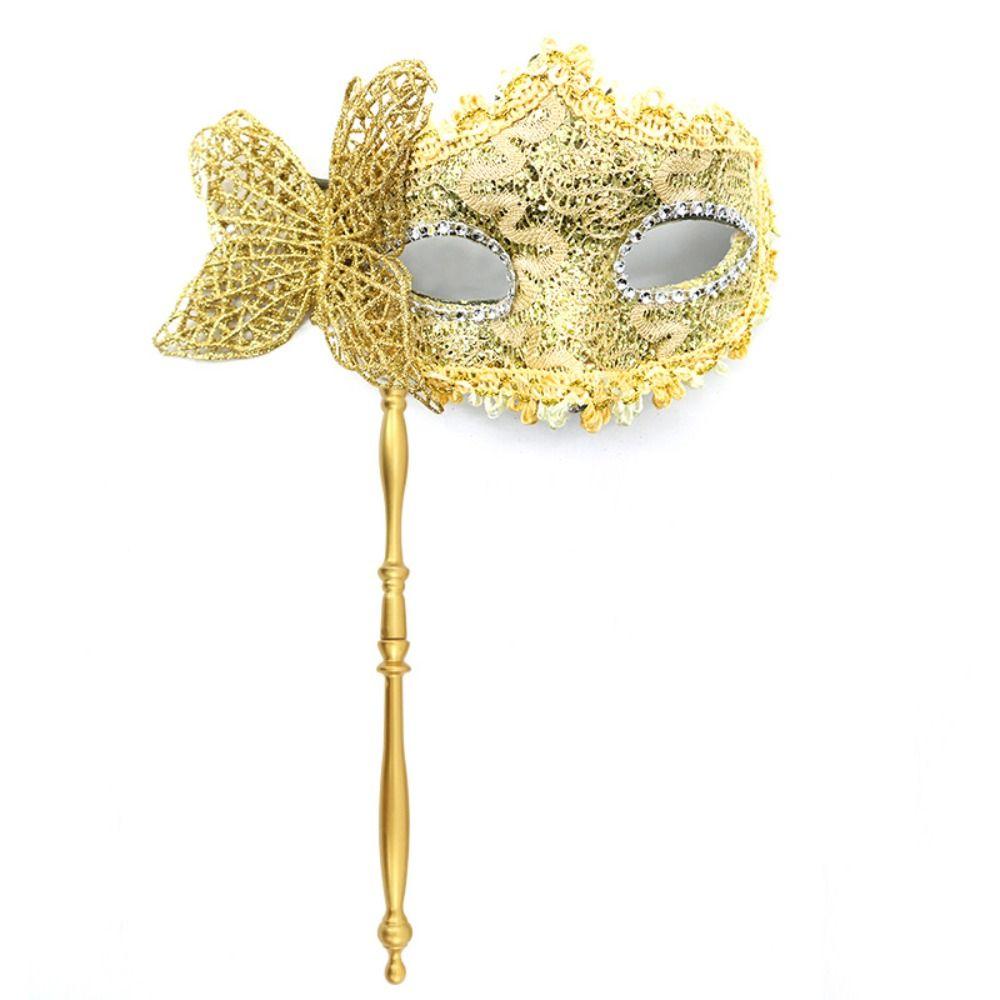 Halloween Dressing Halloween Party Mask with Rod Half Face Cover Butterfly Hand Hold Mask Cosplay Prop Exquisite Masquerade Mask