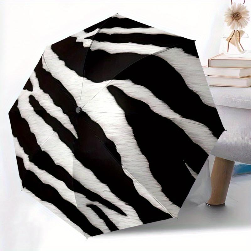 1pc Zebra Print Animal Auto Open/Close Umbrella with One-Touch Button, Compact Folding Canopy, Sturdy 8-Rib Windproof Design -032