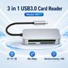 Внешний алюминиевый кард-ридер 3-в-1 USB 3.0 5 Гбит/с CF/SD/TF с разъемами Type-C и USB-A