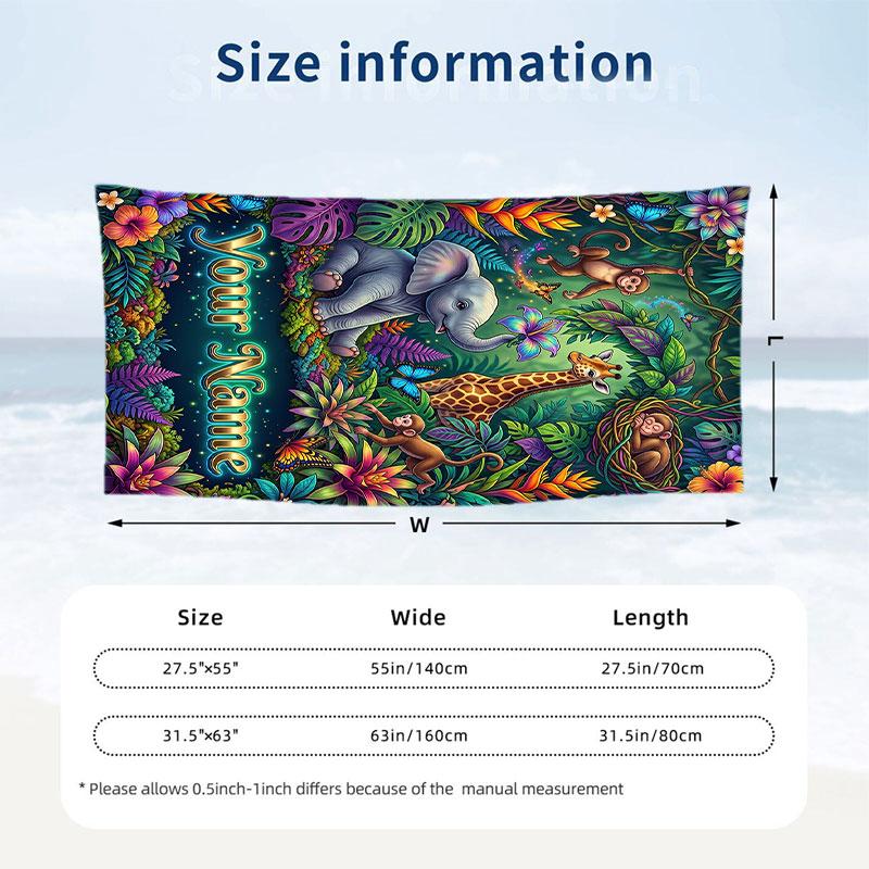 Elephant Theme Beach Towel Personalized Custom Name & Text Soft Quick Dry Beach Towel for Swimming Travel