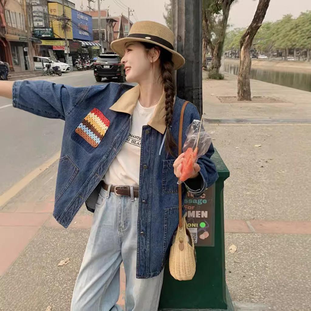 Hong Kong Style Retro Denim Jacket for Women Spring and Autumn New Design Loose and Slim Jacket Top