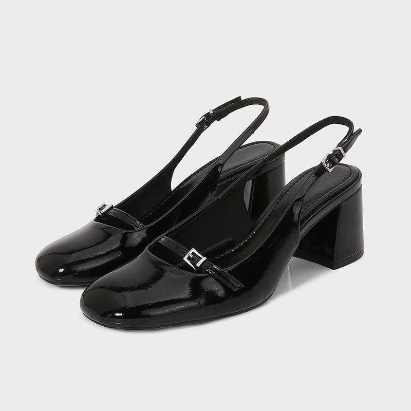 Fashion Round Toe Buckle Back Strap Women Sandals High Quality Patent Leather Hoof Heel Mary Jane Shoes Fashion Comfort Plus Size Shoes