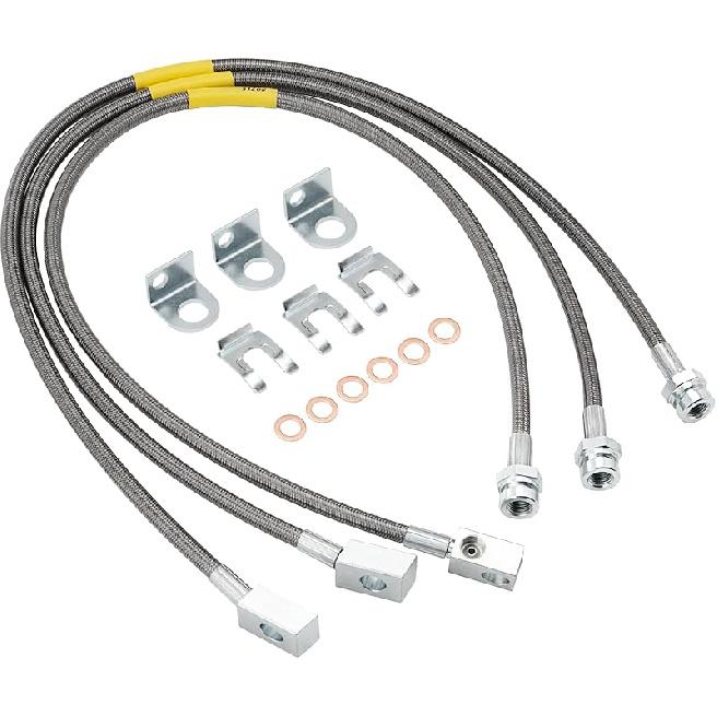 89715 Stainless Brake Lines, Front & Rear Extended Brake Lines (89702 & 89703) For 4"-6" Lift, Compatible With 1987-2006 4WD Jeep Wrangler TJ YJ XJ,