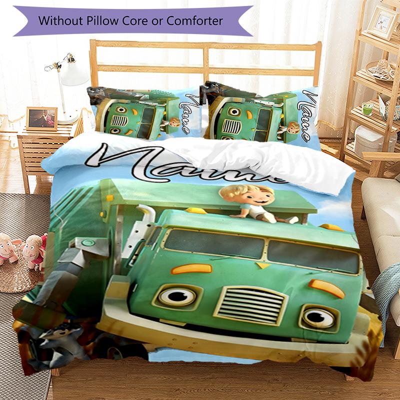 3pcs Custom Name Trash Truck Bedding Set Duvet Cover Closure Includes 1 Duvet Cover & 2 Pillowcases for All Seasons Bedroom Decor