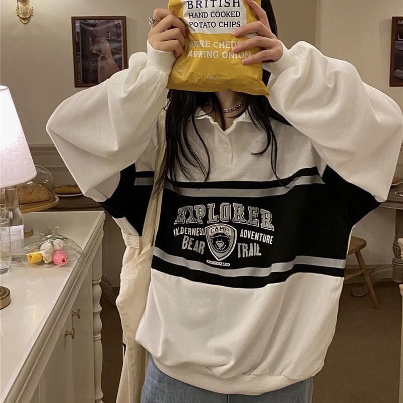 Винтажные толстовки, пуловеры, женская уличная одежда, уличная одежда больших размеров, осенняя корейская мода, топ с длинными рукавами, повседневные кофты