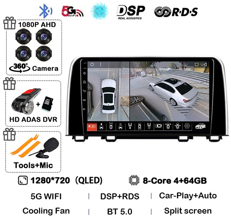 Android 14 Carplay Автомагнитола для Honda CRV 2016 2017 2018 2019 2020 2021 Мультимедийный Видеоплеер GPS Стерео WIFI Головное Устройство