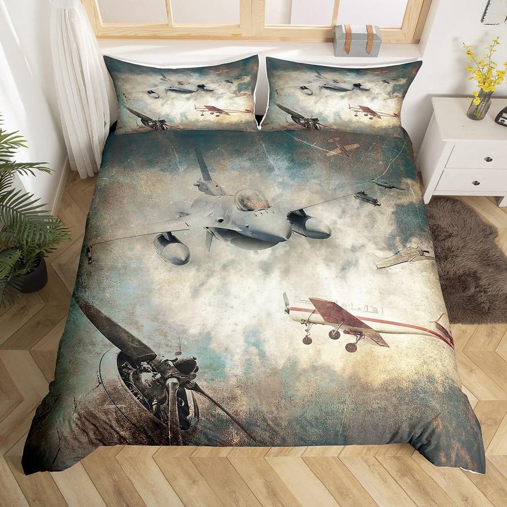 Aircraft 3D Digital Printing Three-Piece Bedding Home Textile Duvet Cover Bedding