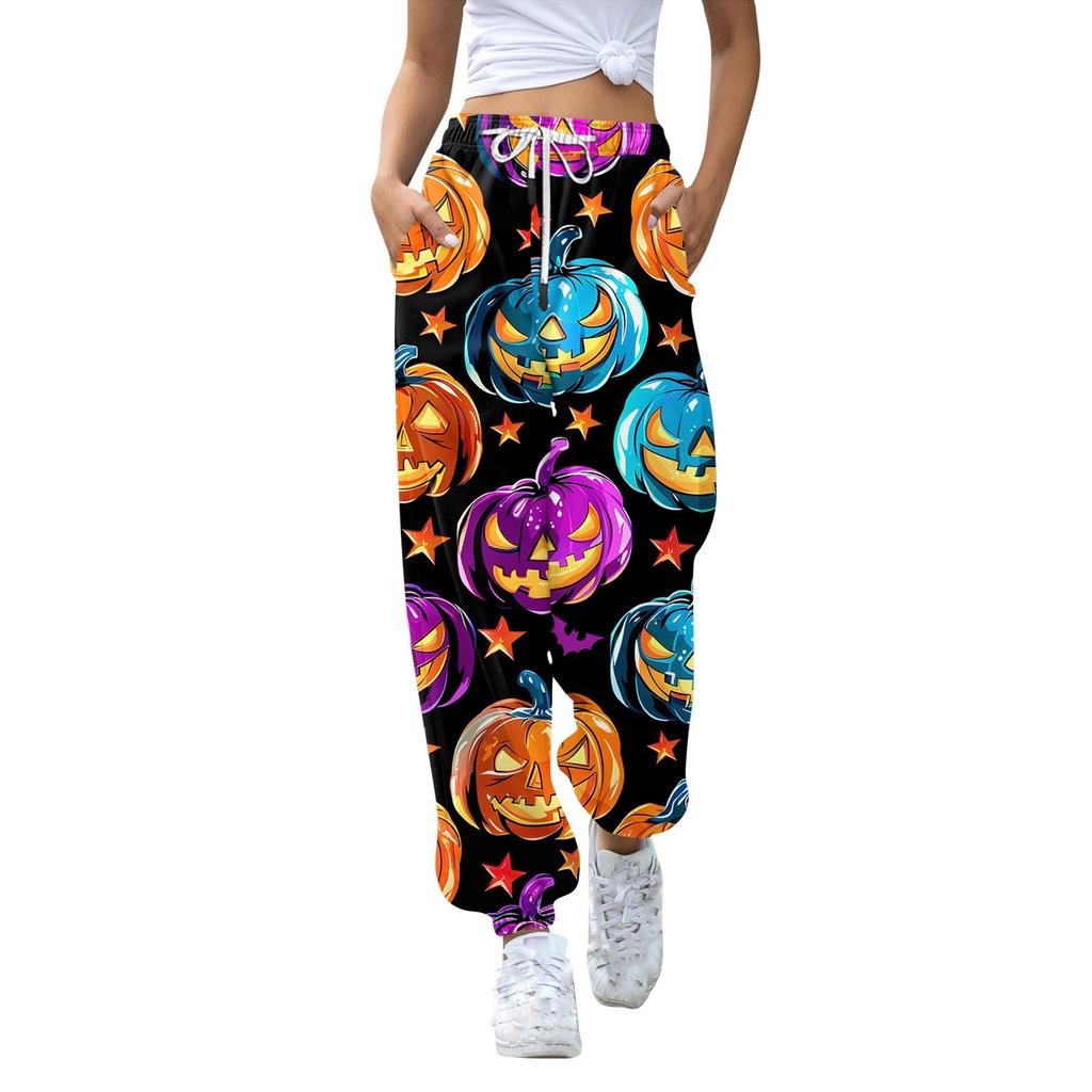 Женские повседневные модные спортивные штаны с принтом на Хэллоуин, повседневные брюки