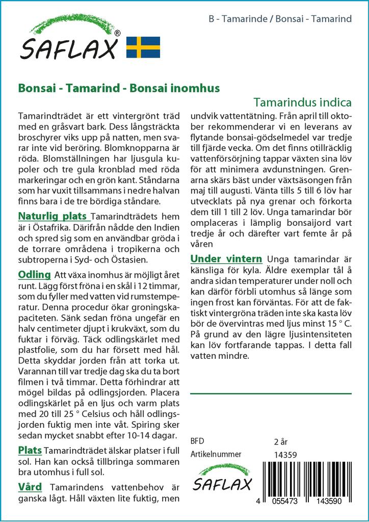 SAFLAX Garden in the Bag - Бонсай - Тамаринд - 4 семени - С субстратом в подходящем пакете-стойке - Tamarindus indica