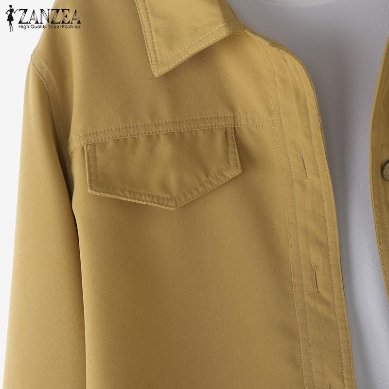 ZANZEA Women Turn Down Collar Loose Long Sleeve Plain Blouse