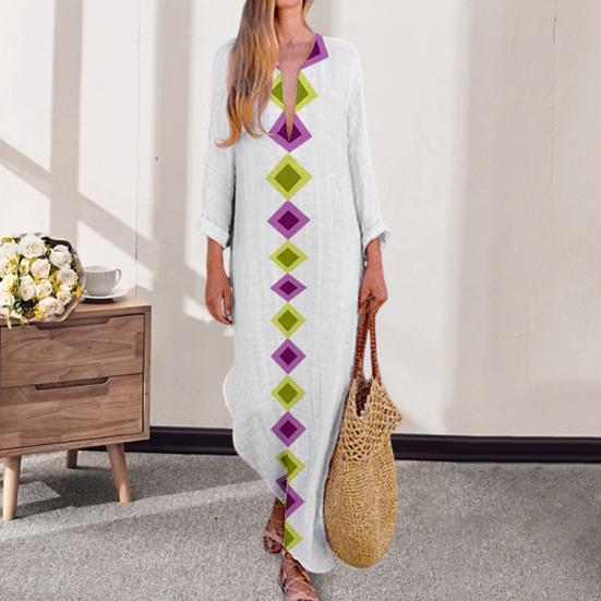 Женское осенне-весеннее платье с V-образным вырезом, нерегулярным подолом, цветочным принтом и длинными рукавами, свободное с разрезом по бокам, повседневное пляжное платье макси в этническом стиле