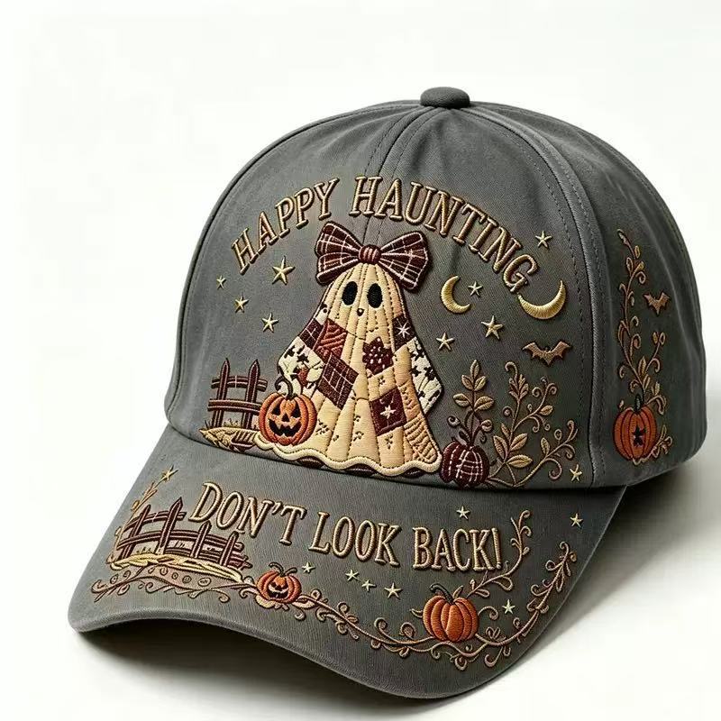 New Dark Pumpkin Big Brim Ghost 3D Printed Hat Vintage Gothic Halloween Baseball Cap