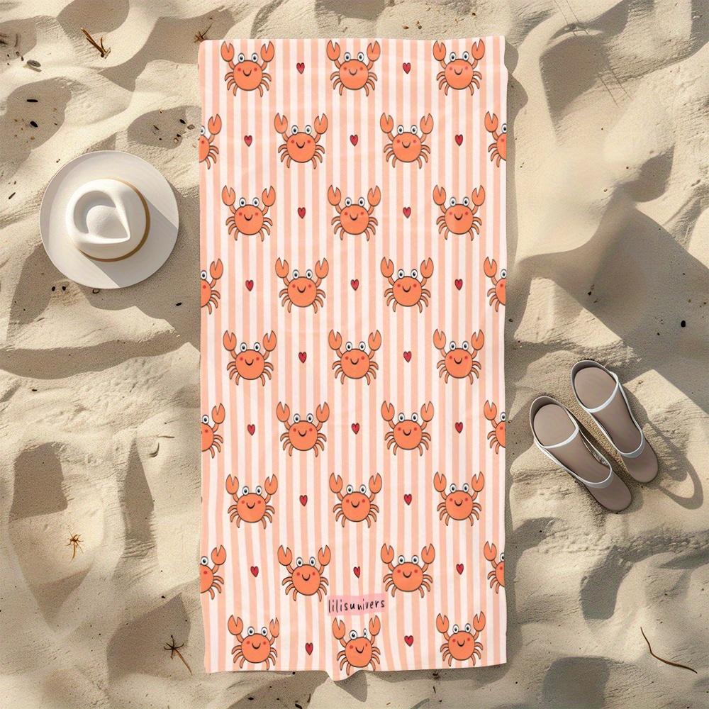 A Microfibre Beach Towel Featuring an Adorable Cartoon Crab Design, Perfect for Summer Enjoyment. It'S Fashionable, Absorbent