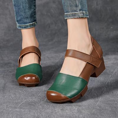 Модная женская обувь GKTINOO в стиле ретро на толстом каблуке, туфли-лоферы Мэри Джейн на застежке-липучке, роскошные туфли-лодочки 5 см, сшитые из натуральной кожи, квадратный каблук, одинарная обувь