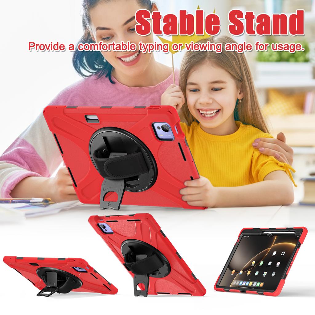 Прочный чехол-подставка для Xiaomi Pad 7 Ultra 2025 14,0 дюйма, вращающийся на 360°, усиленная крышка с ремешком для руки и плечевым ремнем, 3-слойный корпус