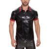 Men Summer Top Turn-down Collar Smooth Faux Leather Short Sleeves Slim Fit Soft Mid Length Club Party Performance Shirt