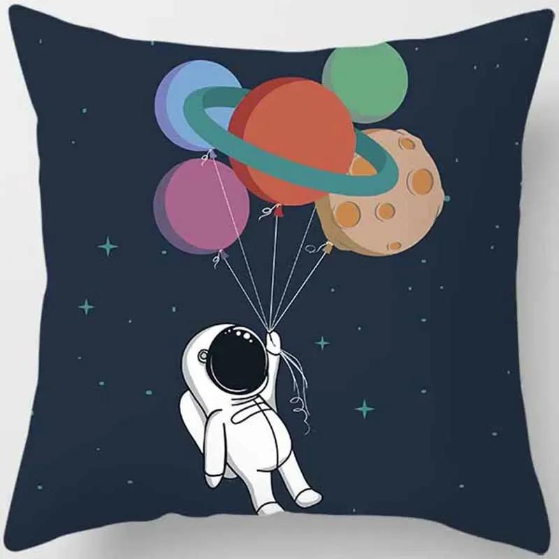 Cartoon Humor Astronaut Print Square Pillowcase Home Decor Car Sofa Cushion Cover