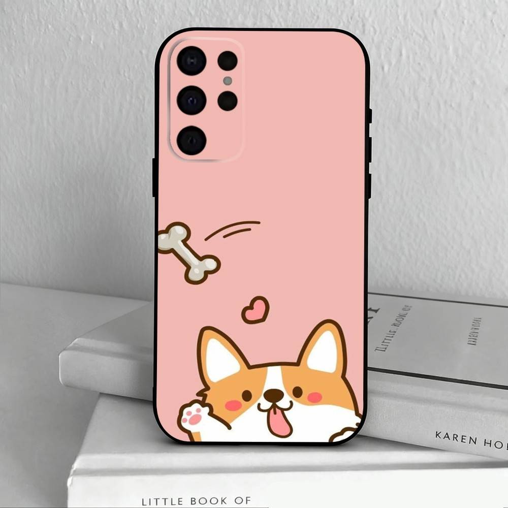C-Милый корги D-собака-G Чехол для телефона для Samsung S25,24,23,22,30,21,10,9,Ultra,Plus,Lite,FE,4,5 G Мягкий черный чехол