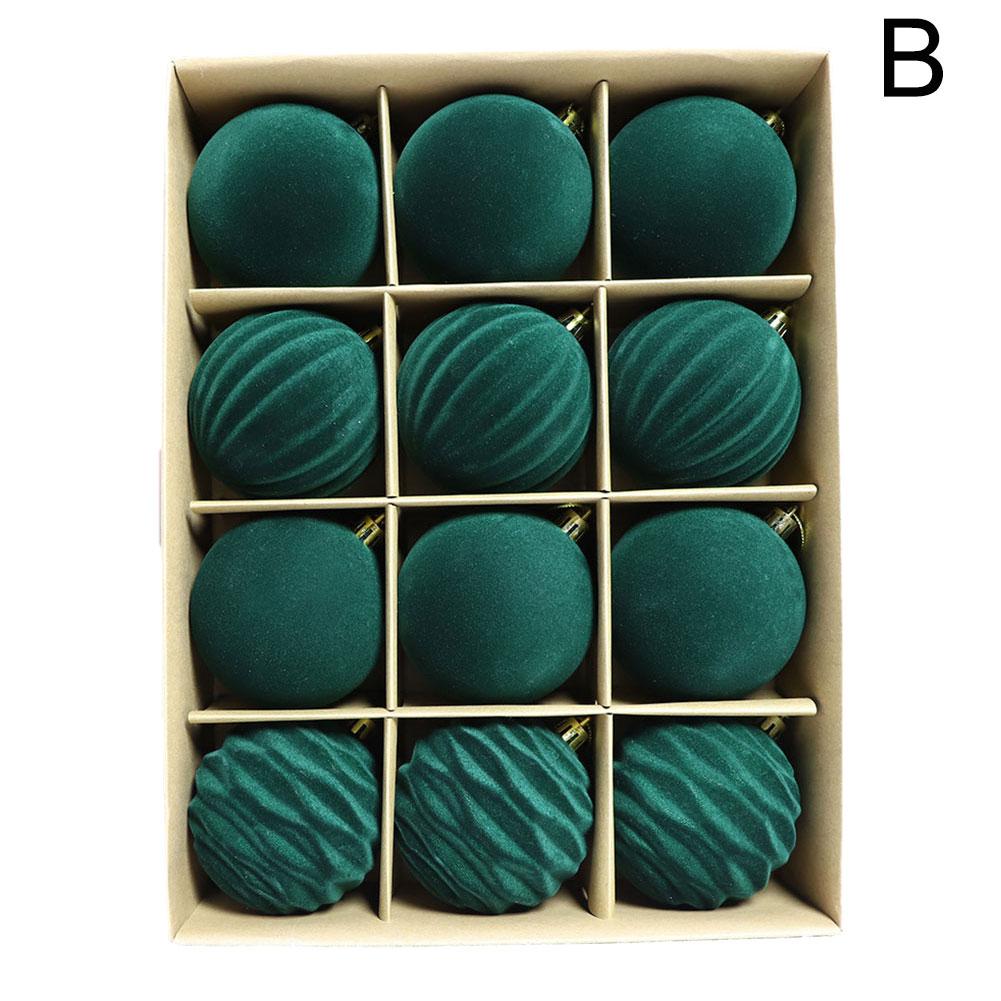 Velvet Christmas Balls Green 12pcs Flocked Christmas Tree Ornaments Assortment for Xmas Tree Holiday Decor
