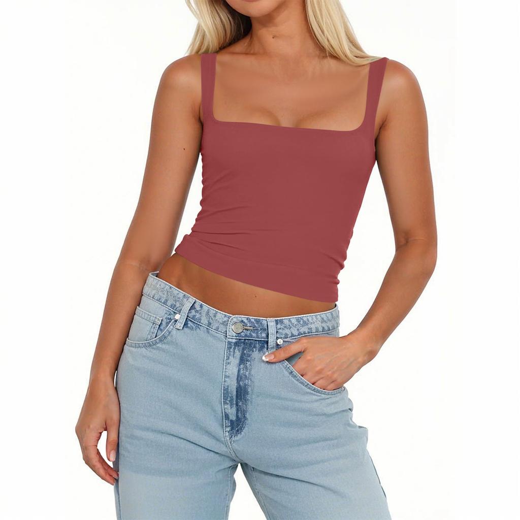 Женская мода без рукавов квадратный вырез сексуальный тонкий жилет однотонный пуловер топ