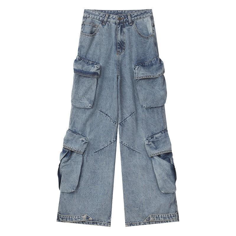 Men Women Loose Straight Leg Denim Pants Water Washed Oversized Cargo Style 2026