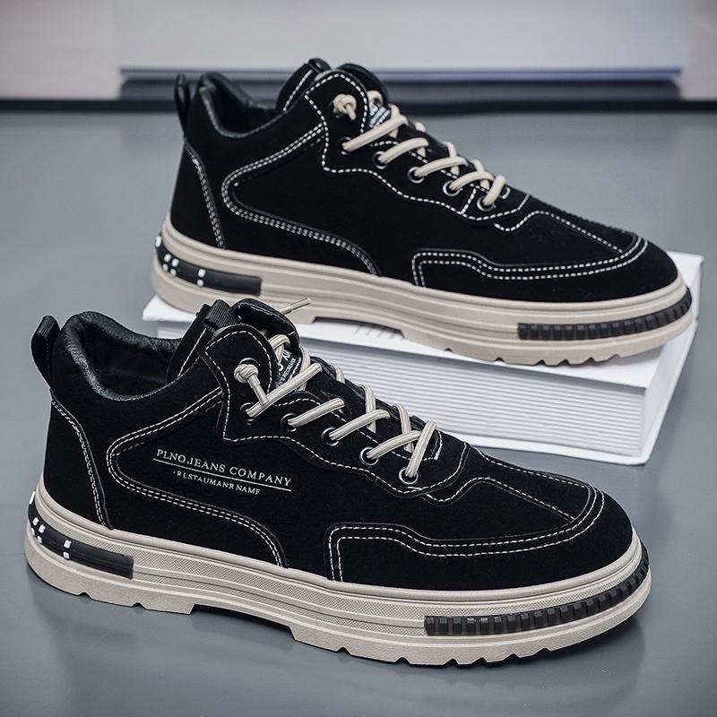 Мужские черные весенние повседневные кроссовки на толстой подошве для работы и спорта