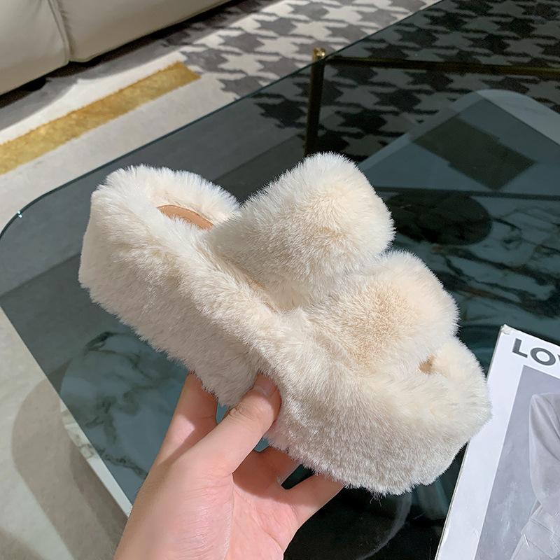 Женские пушистые тапочки на толстой подошве, увеличивающие рост, уличные, домашние, взрывные, нескользящие, универсальные, осенне-зимние, хлопковые тапочки