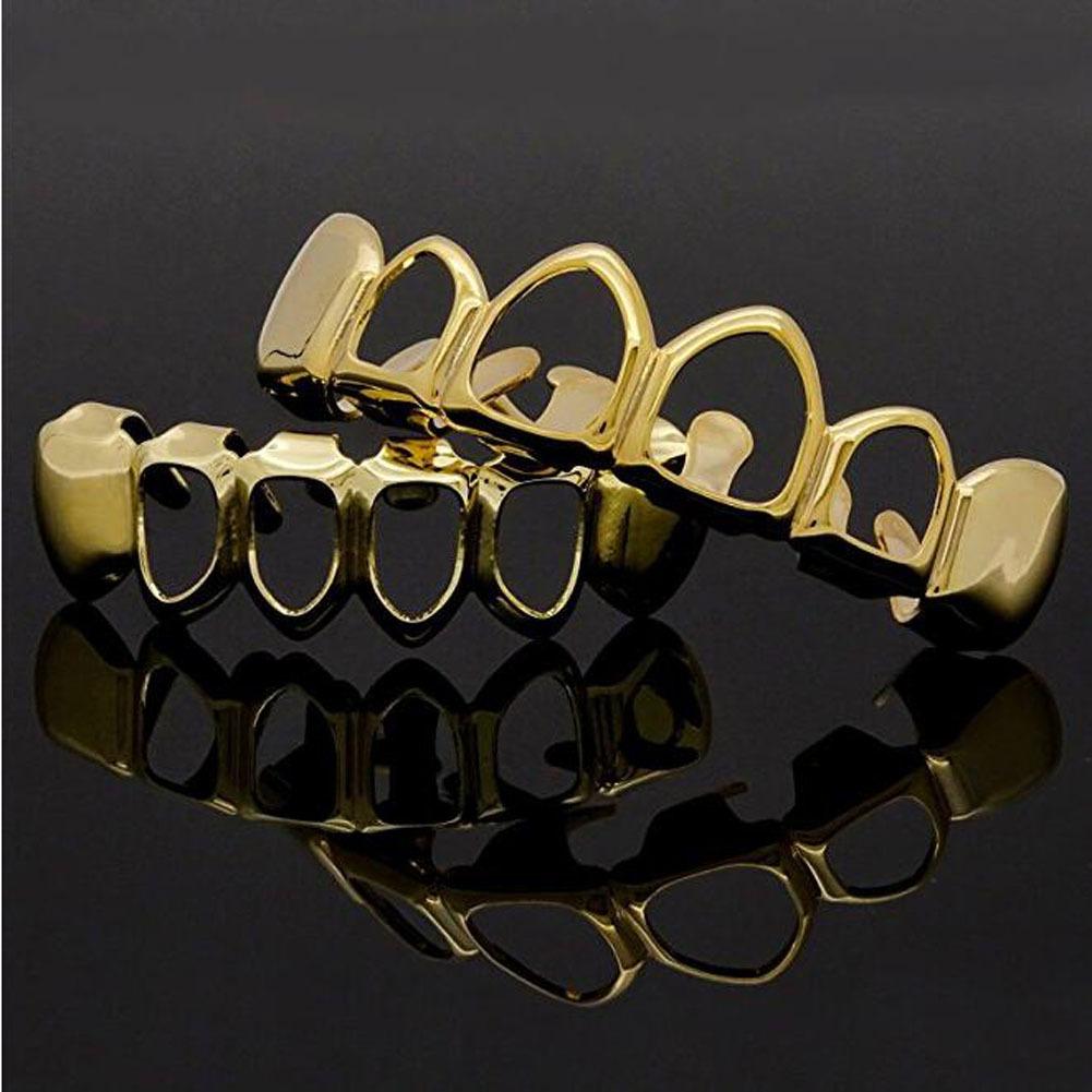 Hip Hop Gold Grillz Body Jewelry Vampire Hollow Grill Teeth Top & Bottom Grills Dental Mouth Punk Teeth Caps Cosplay Party