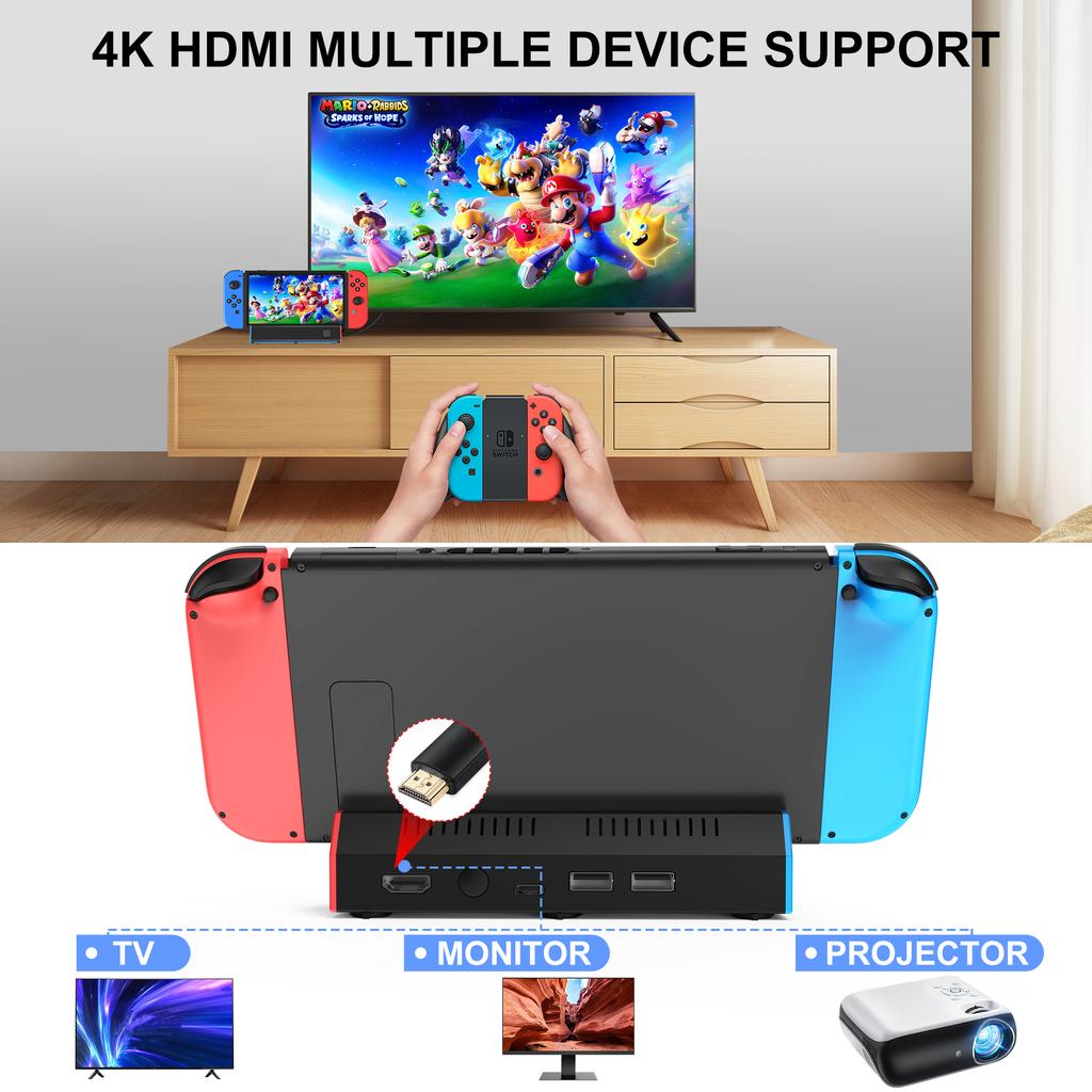 Портативная зарядная док-станция с адаптером 4K HDMI/USB 2.0/портом Type C для док-станции Nintendo Switch OLED