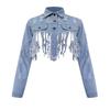 Women's Cropped Jacket With Holes On The Back And Cutout Denim Jacket