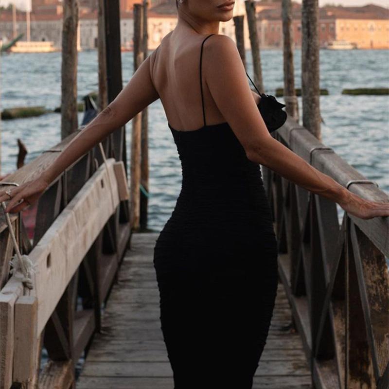 Платье-комбинация с оборками и складками, женское облегающее, с запахом, длинное, сексуальное, с открытой спиной, на бретелях, летняя новая мода
