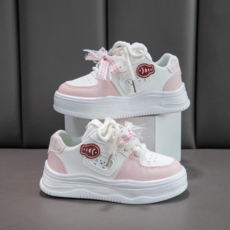 Milky Fufu Spring/Autumn Children's White Skate Shoes - Cute, Versatile, and Comfortable with Thick Soles