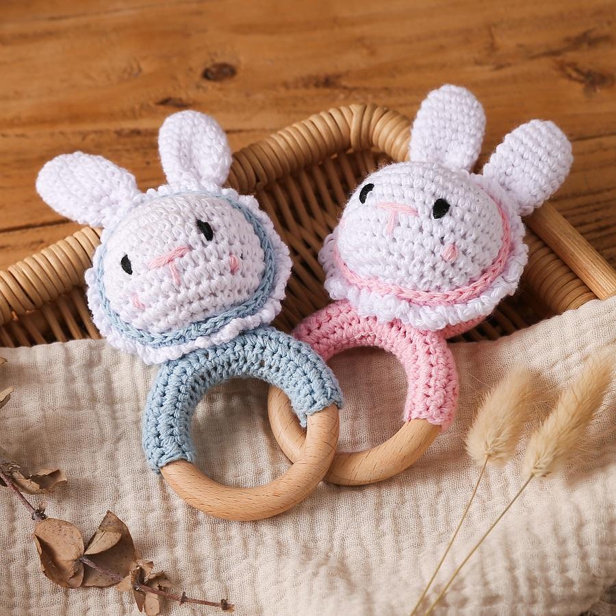 1Pc Customized Baby Teether Wooden Bracelet Crochet Rattle Toys BPA Free Crochet Lemon Bunny Rodent Rattle Newborn Toys Gift