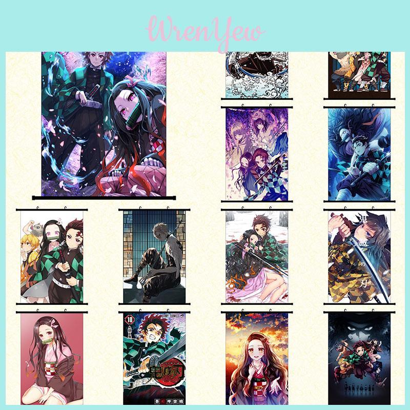 Высококачественный настенный свиток по аниме Kimetsu No Yaiba с динамичными персонажами Истребителей Демонов