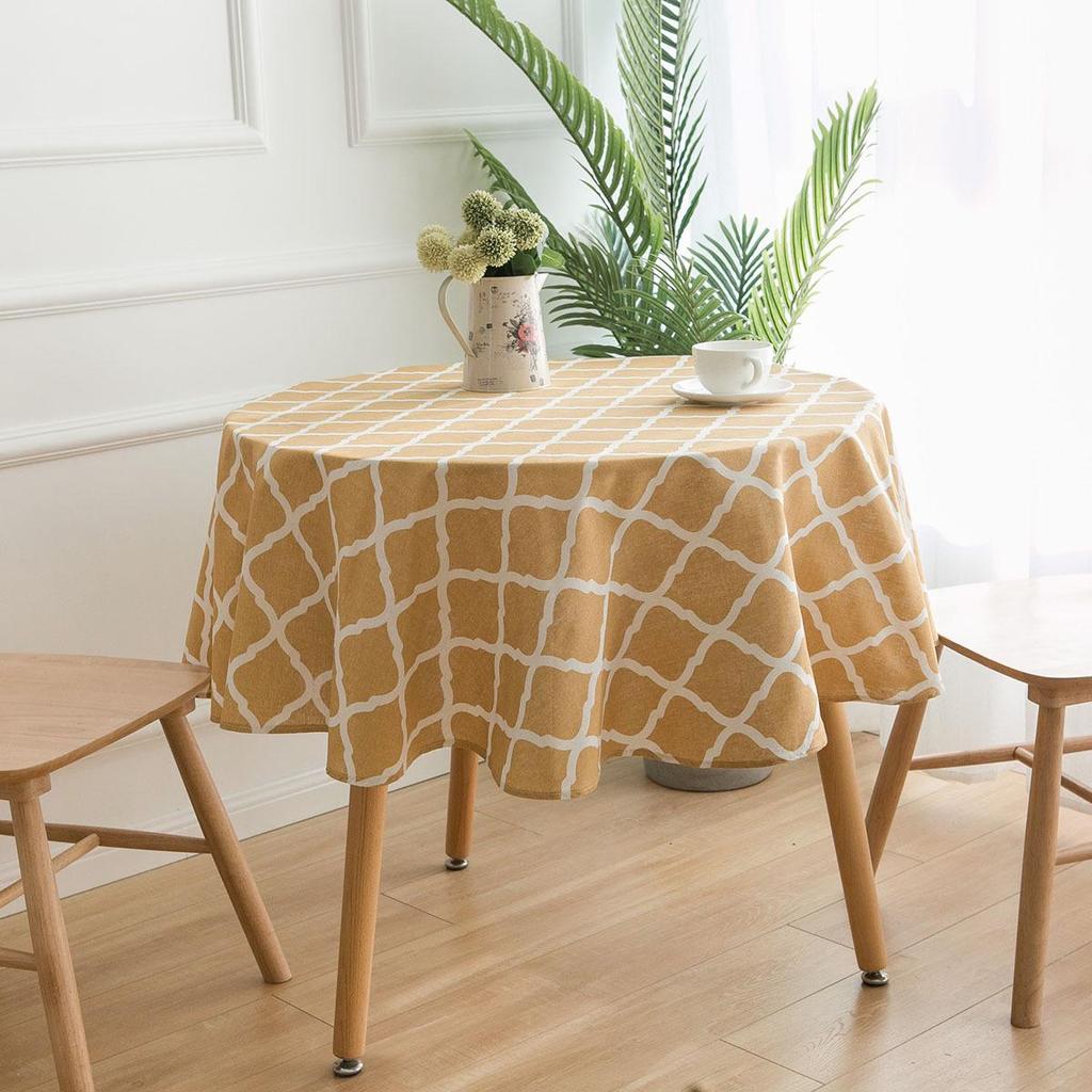 Bohemian Blue Geometric Print Tablecloth with Mediterranean Style Napkins - Cotton Linen for Coffee Table