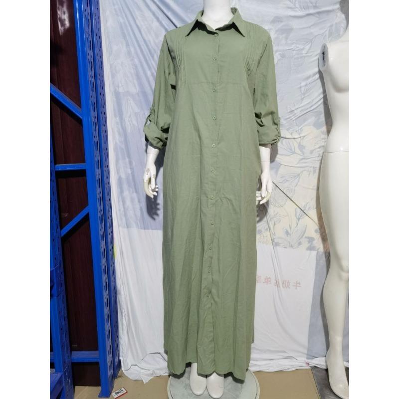 Plus Size Spring and Autumn Women's Dress Solid Colour Standing Collar Long Sleeve Temperament Elegant Simple Loose Fashion Long Cotton Linen Dresses