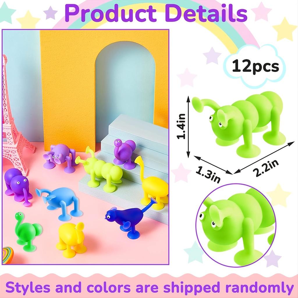 12 Pieces Soft Building Blocks Silicone Suction Toys Window Toys Bathtub Animal Shape Toys Pop Squigz Sucker Funny Model Construction Toys