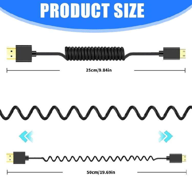 Spring Coiled Wire UHD2.1 Cable Supports 8K@60Hz Resolution 24K Gold Plated Interfaces for Video Devices