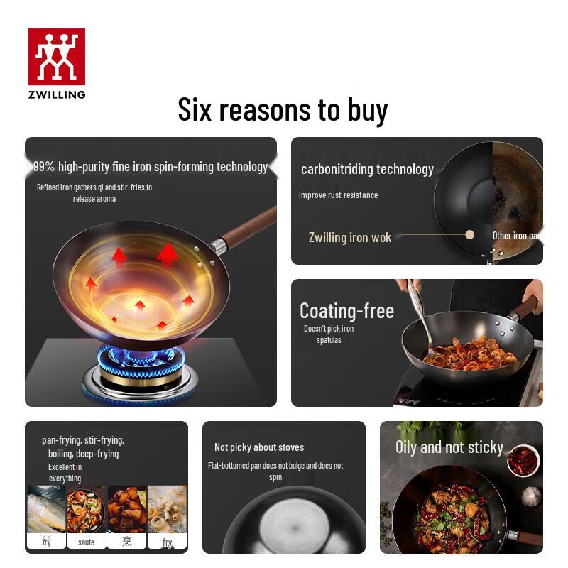 Zwilling Dragon Series 30cm Flat-Bottom Non-Coated Iron Wok