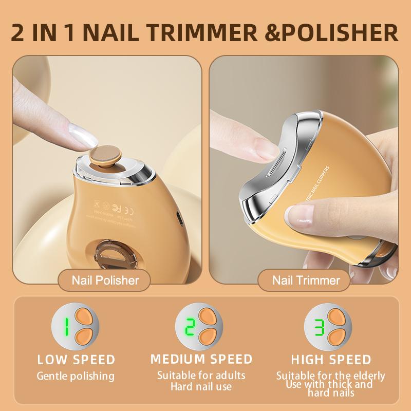 2026 Automatic Nail Clipper 2in1 LED Light LCD Digital Display Clips Storage Fingernail Trimmer Polisher Multifunctional  3 Speeds Electric Nail File