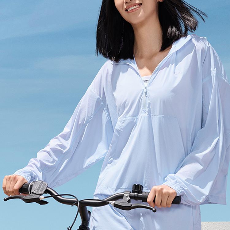 Li Ning Серия для фитнеса Одежда для защиты от солнца Женская Мохито Синий С капюшоном Умеренная AFDT528-1