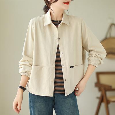 4-цветная хлопковая повседневная женская куртка с лацканами, универсальная свободная и тонкая корейская версия весенней однотонной женской куртки с длинными рукавами