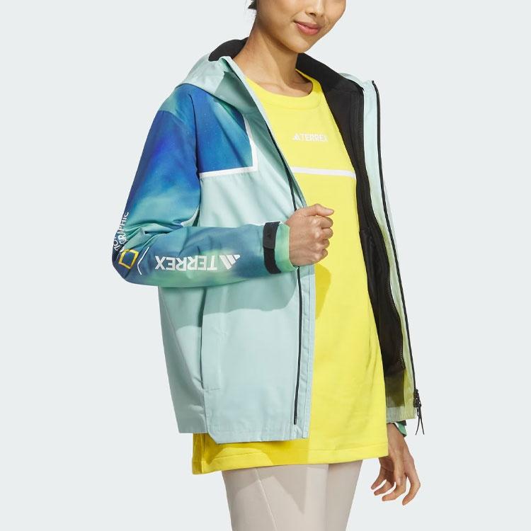 Adidas x National Geographic Waterproof And Windproof Windbreaker Jacket Women's Cyan IL8984