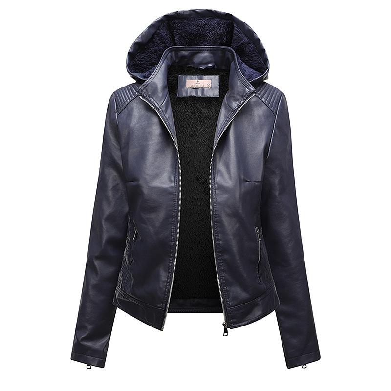 6XL Cross Border Hooded Velvet Leather Jacket For Women Съемная кожаная куртка большого размера для женщин и куртка из искусственной кожи для женщин